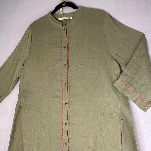Soft Surroundings Embroidered Tunic Dress Olive Green Tassel Detail Women Large - Picture 4 of 14
